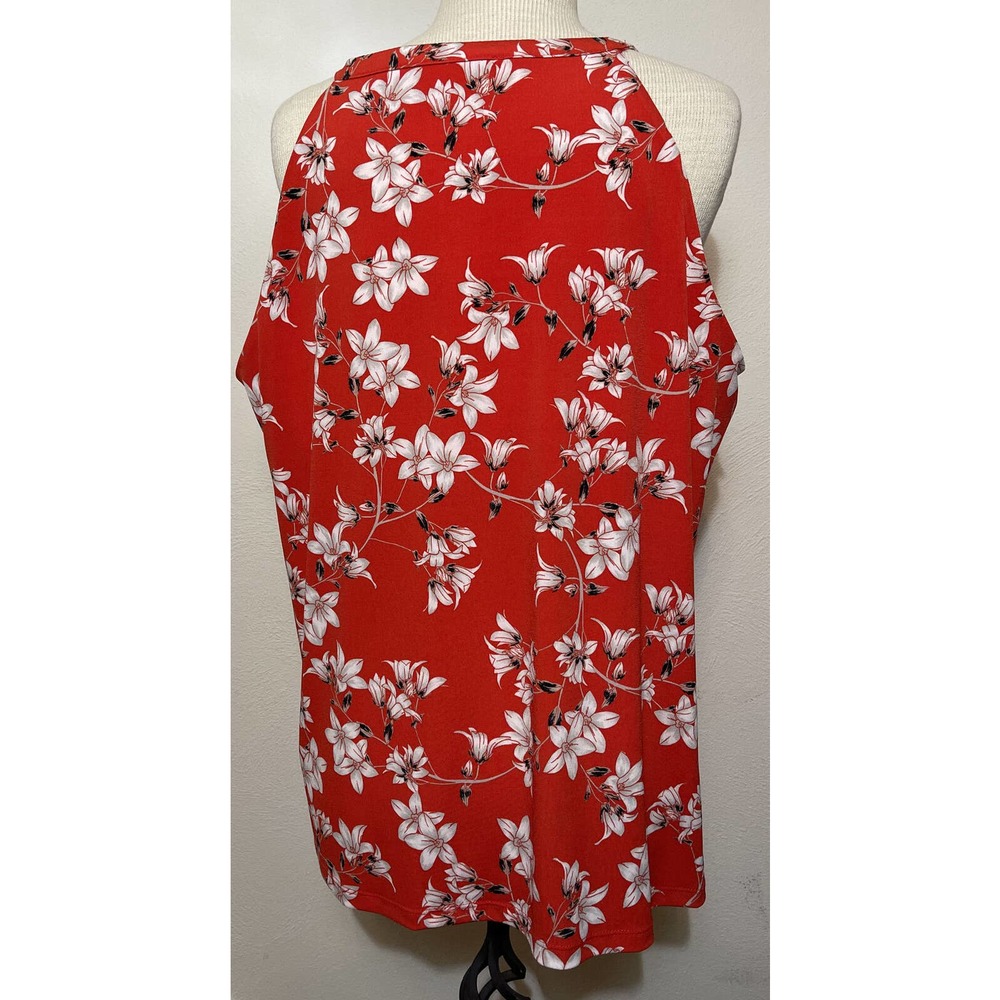 CALVIN KLEIN Women’s L Tank Top Red Floral Polyester Spandex Shelf Liner - Picture 2 of 8
